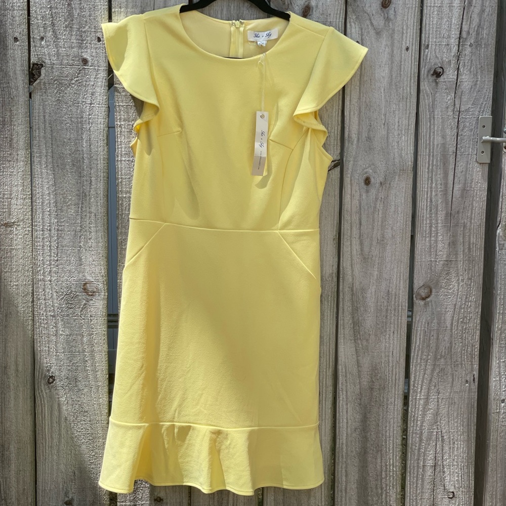 NWT yellow shift dress with flutter sleeves.